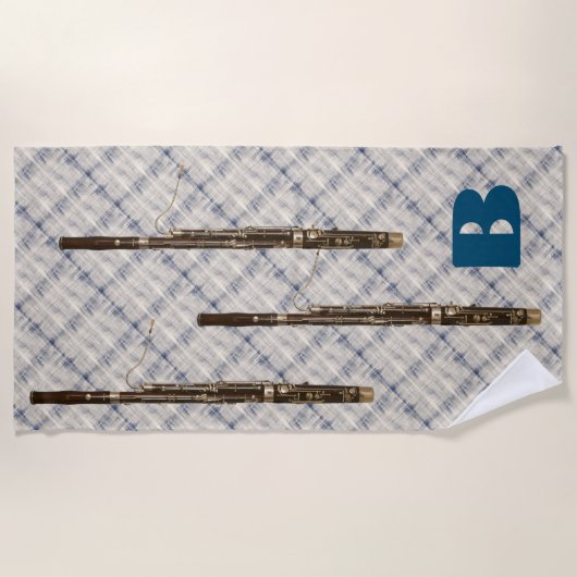 Serviette De Plage Initiale blanche bleue de coutume de plaid de trio (Devant)