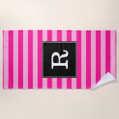 Serviette De Plage Initiale de coutume + Rayures rose-clair et (Devant)