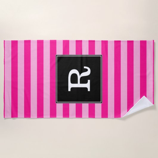 Serviette De Plage Initiale de coutume + Rayures rose-clair et (Devant)