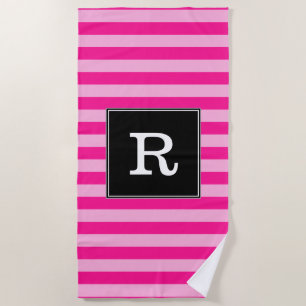 Serviette De Plage Initiale de coutume + Rayures rose-clair et