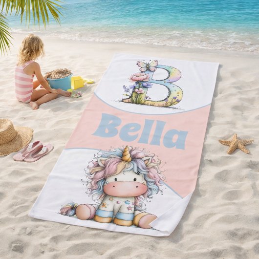 Serviette De Plage Initiale Florale Fantaisiste Avec Licorne Pour Enf