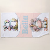 Serviette De Plage Initiale Florale Fantaisiste Avec Licorne Pour Enf (Devant)