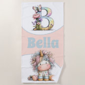 Serviette De Plage Initiale Florale Fantaisiste Avec Licorne Pour Enf (Devant)