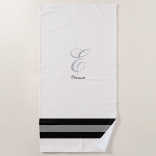Serviette De Plage Initiale personnalisable blanc et noir bridesmaid (Devant)
