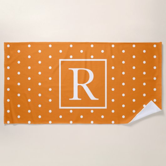 Serviette De Plage Initiales de Monogramme orange Pois blanc mignonne (Devant)