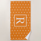 Serviette De Plage Initiales de Monogramme orange Pois blanc mignonne (Devant)
