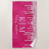 Serviette De Plage Initiales de monogramme scintillantes rose vif gla (Devant)