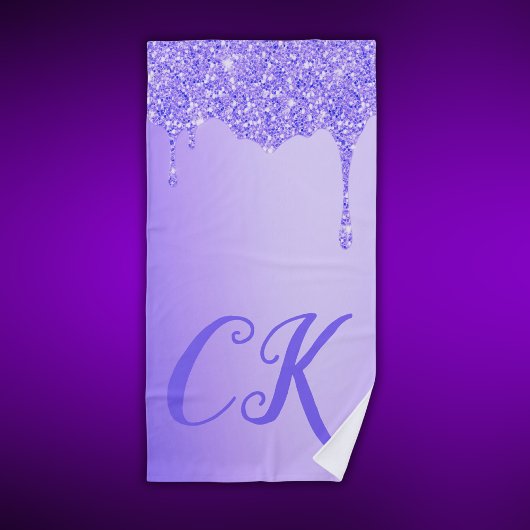 Serviette De Plage Initiales Monogramme avec Parties scintillant viol