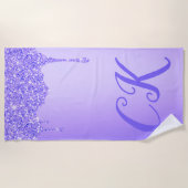 Serviette De Plage Initiales Monogramme avec Parties scintillant viol (Devant)