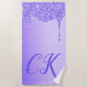 Serviette De Plage Initiales Monogramme avec Parties scintillant viol (Devant)