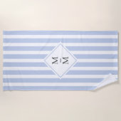 Serviette De Plage Initiales monogrammes bleu clair pâle rayures blan (Devant)