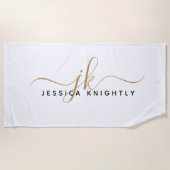 Serviette De Plage Initiales Monogrammes Élégants De Script Modernes (Devant)