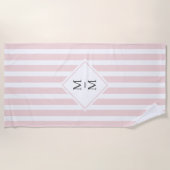 Serviette De Plage Initiales monogrammes rayures blanches pâles rose (Devant)