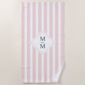 Serviette De Plage Initiales monogrammes rayures blanches pâles rose (Devant)