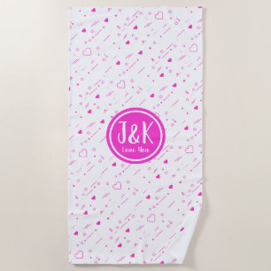 Serviette De Plage Initiales Personnalisées J & K Motif d'Amour Rose