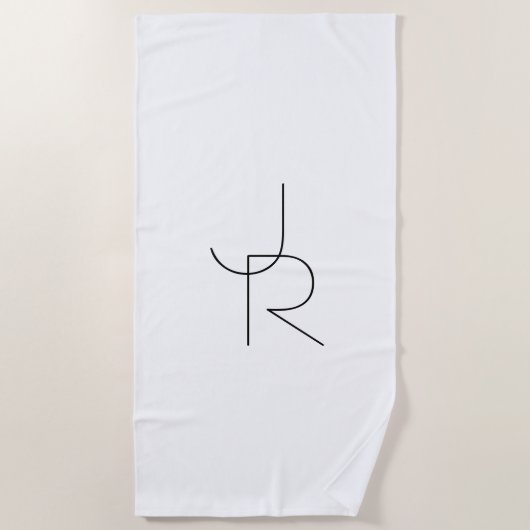 Serviette De Plage Initiales superposées Modern 2 | Noir sur Blanc (Devant)