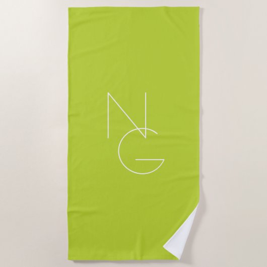 Serviette De Plage Initiales superposées Modernes 2 | Vert Citron (Devant)