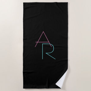Serviette De Plage Initiales superposées modernes Turquoise rose no