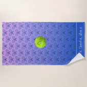 Serviette De Plage Initiales texte personnalisé à motif bleu rose (Devant)