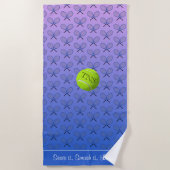 Serviette De Plage Initiales texte personnalisé à motif bleu rose (Devant)