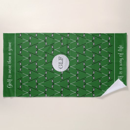 Serviette De Plage Initiales texte personnalisé à motif vert (Devant)