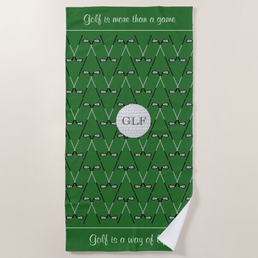 Serviette De Plage Initiales texte personnalisé à motif vert (Devant)