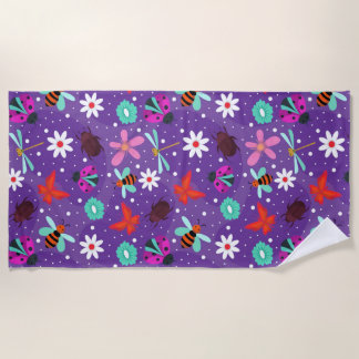 Serviette De Plage 🌸 Insectes Colorés & Vibes de Jardin Floral