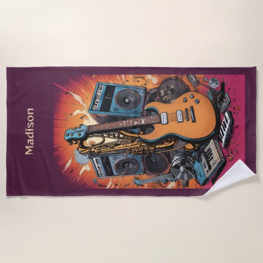 Serviette De Plage Instruments de musique de nom personnalisé (Devant)