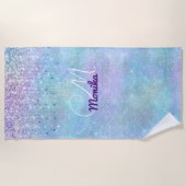 Serviette De Plage Iridescente Turquoise Argent Faux Parties scintill (Devant)