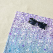 Serviette De Plage Iridescente Turquoise Argent Faux Parties scintill (En situation)