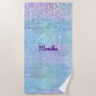 Serviette De Plage Iridescente Turquoise Argent Faux Parties scintill