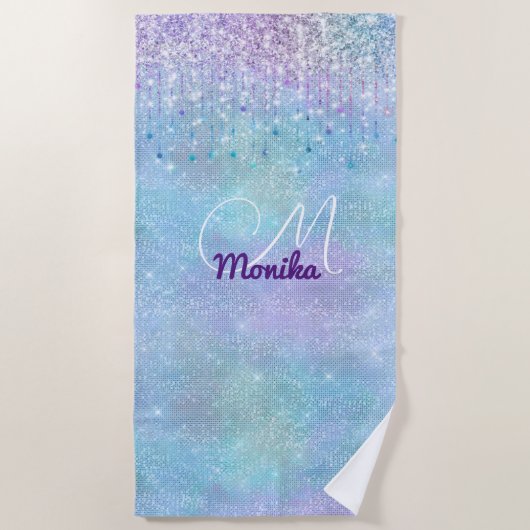 Serviette De Plage Iridescente Turquoise Argent Faux Parties scintill (Devant)