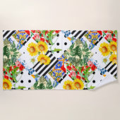 Serviette De Plage italien, art sicilien, patchwork, Fleurs d'été (Devant)