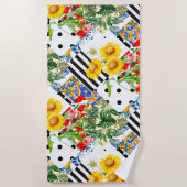 Serviette De Plage italien, art sicilien, patchwork, Fleurs d'été     (Devant)