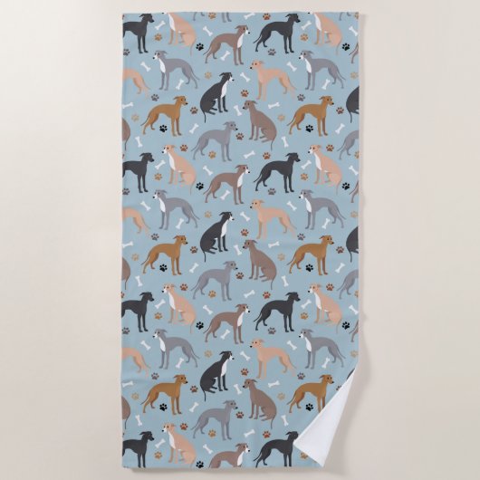 Serviette de plage italienne Greyhound Dog Bones a (Devant)