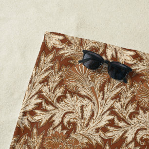 Serviette De Plage Jacobean Flower Damask, Taupe Tan et Crème