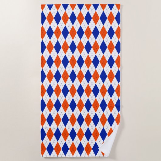 Serviette De Plage Jacquard orange et bleu diamant (Devant)