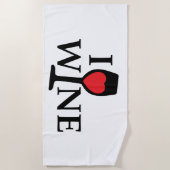 Serviette De Plage j'adore le vin, je t'aime vin avec cœur rouge (Devant)