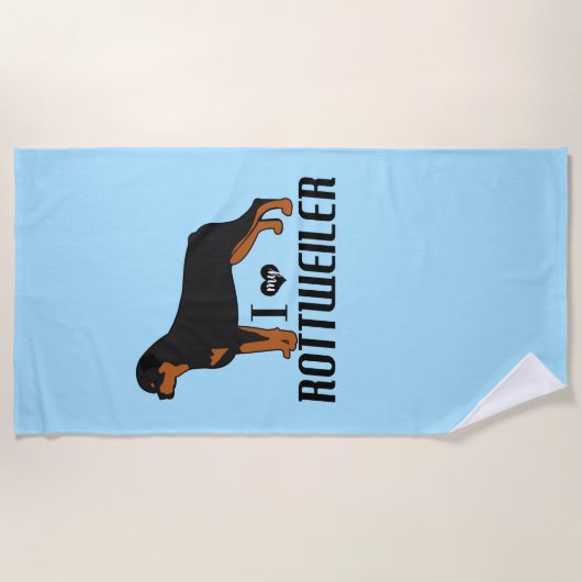 Serviette De Plage J'adore mon chien Rottweiler Rottie (Devant)