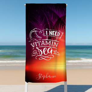 Serviette De Plage J'ai besoin de vitamine mer mignon drôle personnal