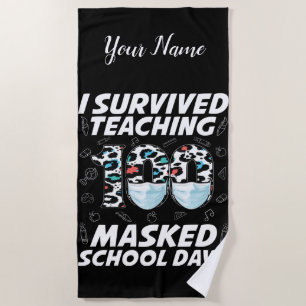 Serviette De Plage J'Ai Survécu En Enseignant 100 Jours Scolaires Mas