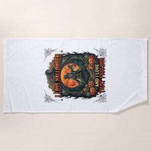 Serviette De Plage J'aime Halloween Squelette Épouvantail Pleine Lune