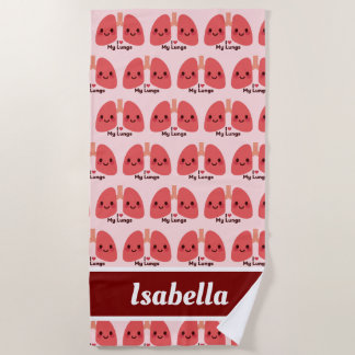 Serviette De Plage J'Aime Mes Poumons - Mignons Poumons Souriants