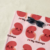 Serviette De Plage J'Aime Mes Reins - Mignons Reins Souriants (En situation)