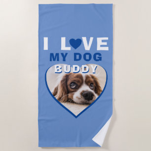 Serviette De Plage J'aime mon chien Blue Heart Nom de l'animal de com