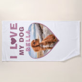 Serviette De Plage J'aime mon chien rose Coeur photo Nom du chien (Devant)