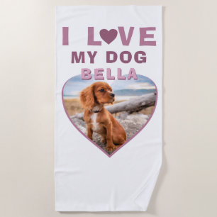 Serviette De Plage J'aime mon chien rose Coeur photo Nom du chien