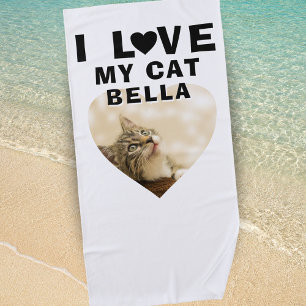 Serviette De Plage J'aime mon coeur de chat Photo Nom du chat