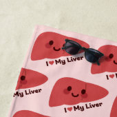 Serviette De Plage J'Aime Mon Foie - Mignonne Foie Souriant (En situation)