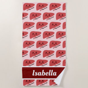 Serviette De Plage J'Aime Mon Foie - Mignonne Foie Souriant